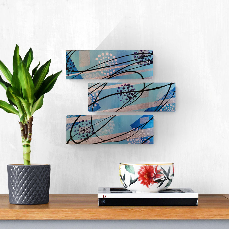 Untitled Blue - Triptych Abstract Painting