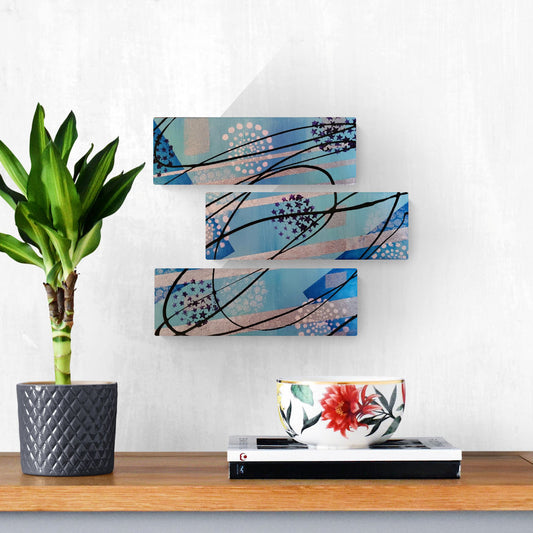 Untitled Blue - Triptych Abstract Painting